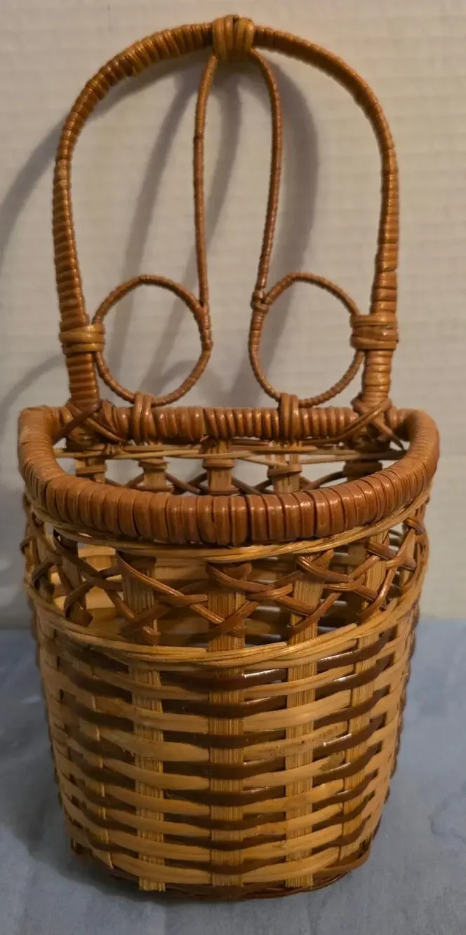 Vintage Wicker Basket Tall Handle Decorative Rattan Boho Cottagecore 10